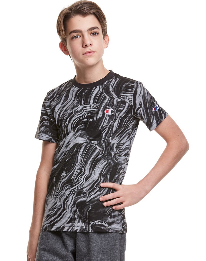 Champion T-Shirt Jongens - Zwart - Marble Dye Print ( 562490-YUE )